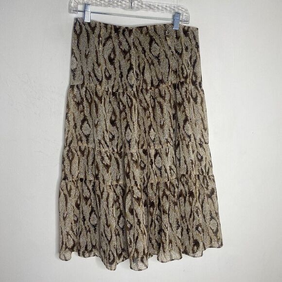 Apt. 9 Brown & Tan Pattern Flowy Midi Skirt Y2k Style Size 8 - Picture 1 of 10